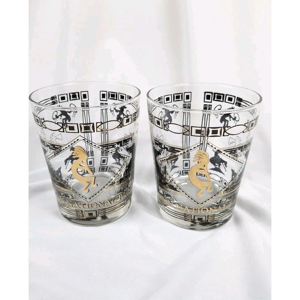 ZION UTAH NATIONAL PARK  Glass Set Kokopelli, Thunderbird,Bear,Native American